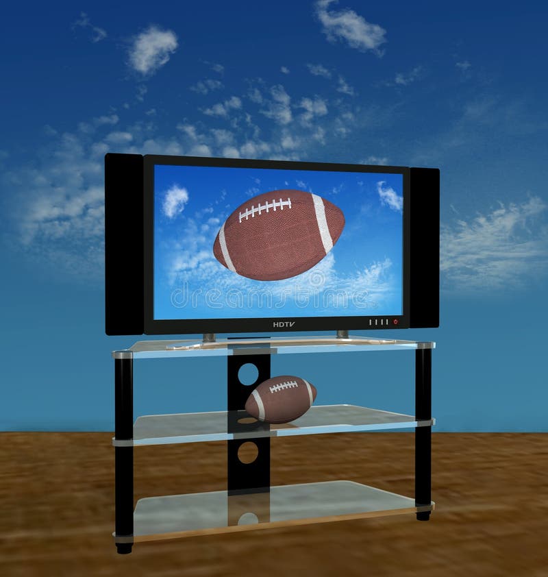 Illustration of a bright picture of American Football pass or kick flies in a high Autumn sky on HDTV scene. Illustration of a bright picture of American Football pass or kick flies in a high Autumn sky on HDTV scene.
