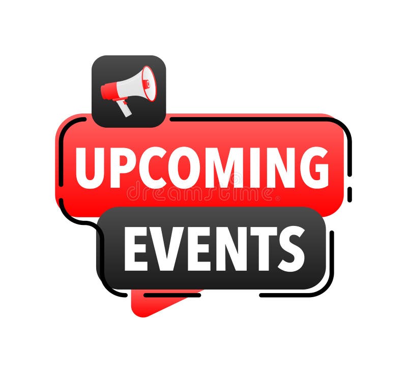 Events Announcement Megaphone Label. Loudspeaker Speech Bubble. Stock Vector