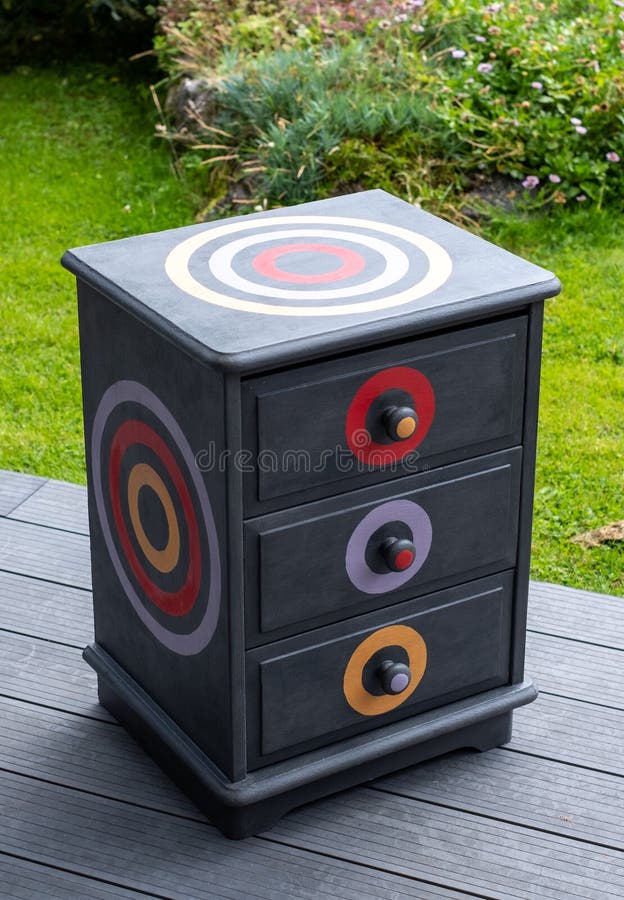 Upcycled Dark Grey Bedside Table with Three Drawers. Bedside Table Has