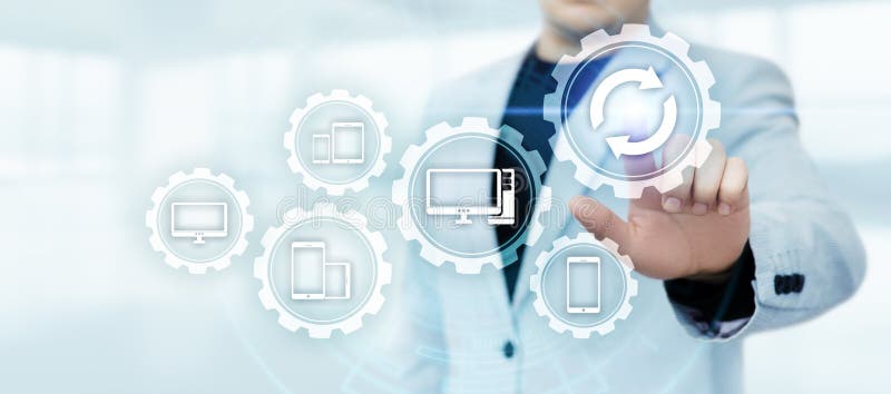 Update Software Computer Program Upgrade Business technology Internet Concept stock photo
