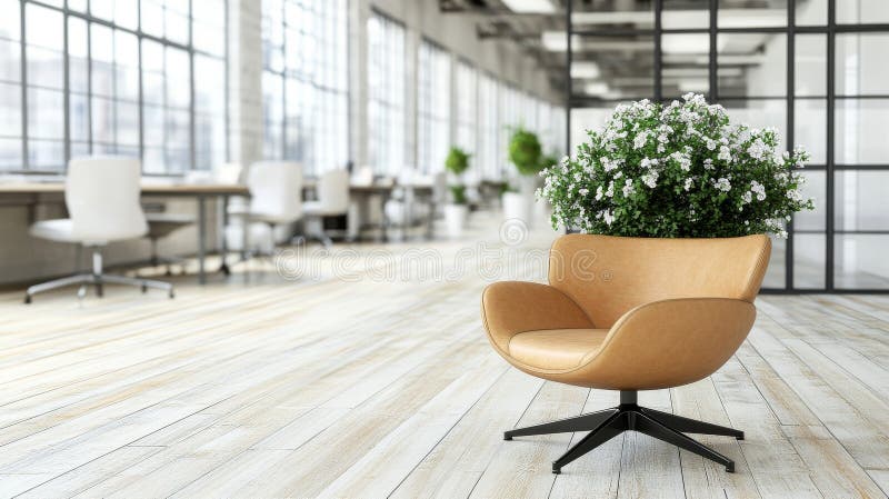 An updated office space characterized by a clean design, ergonomic chairs, indoor plants, and large windows that let in royalty free stock photos