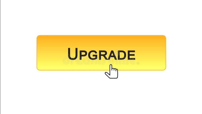 Upgrade web interface button clicked with mouse cursor, orange color, update vector illustration