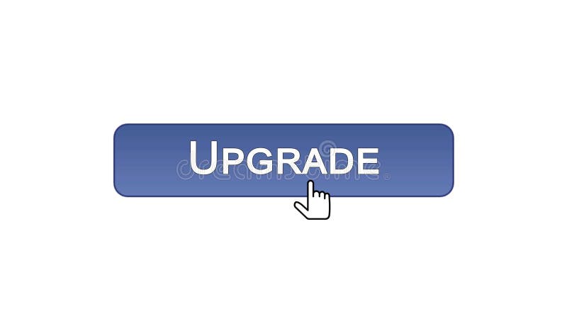 Upgrade web interface button clicked with mouse cursor, violet color, update stock illustration