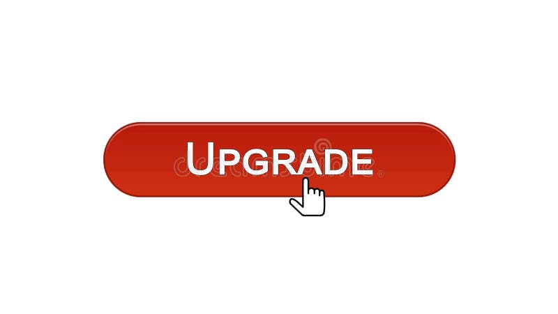Upgrade web interface button clicked with mouse cursor, wine red color, update royalty free illustration