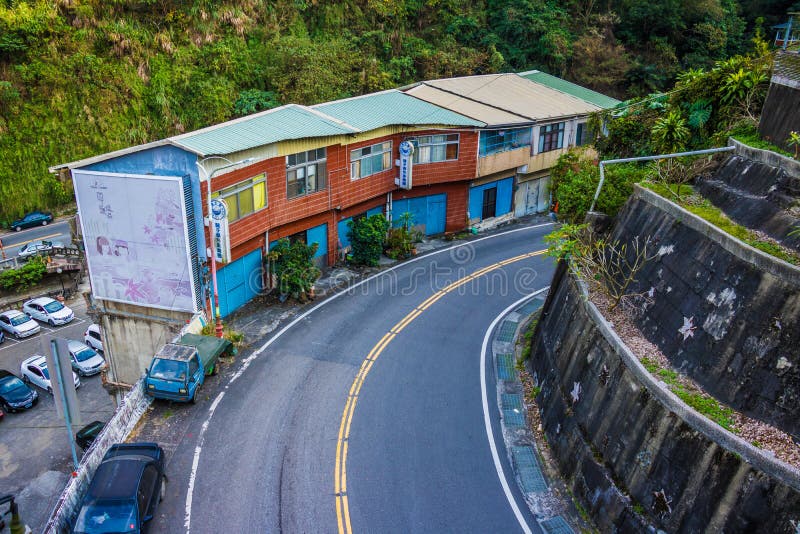 Uphill curve road in a small town