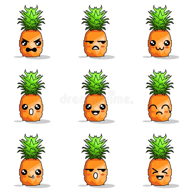 Emoticon PineApple One All Set Design Vector Illustration Stock Vector