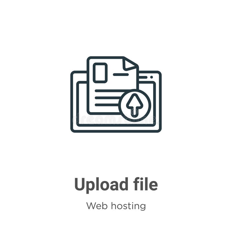 Upload file outline vector icon. Thin line black upload file icon, flat vector simple element illustration from editable web royalty free illustration