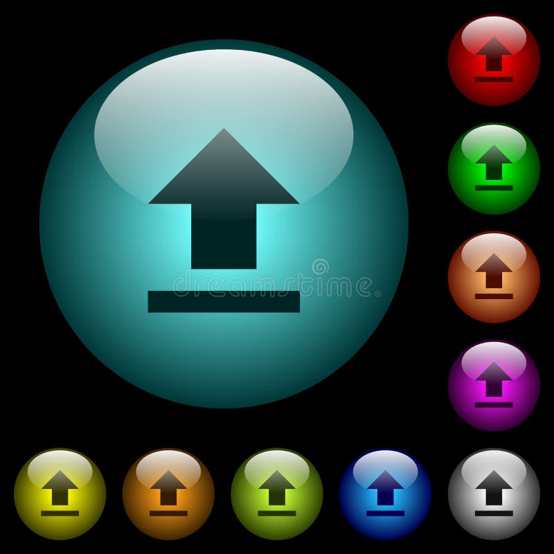 Upload icons in color illuminated glass buttons vector illustration
