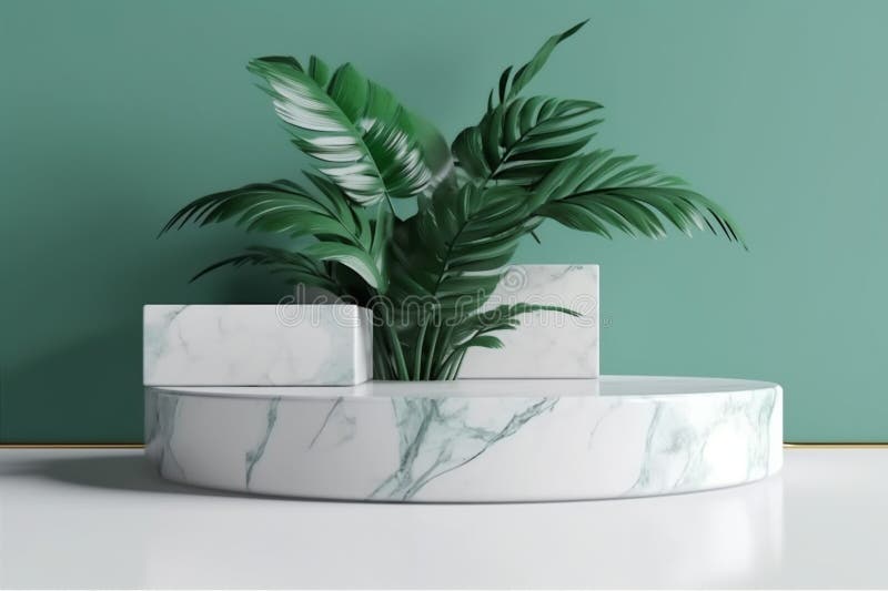 Upp färgmarble green Platform space podium kreative mock design leaf. generativ ai. stock illustrationer
