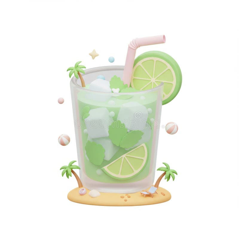 Uppdatera 3D-renderare för Lime Mint Cocktail royaltyfri illustrationer