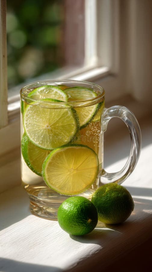 Uppdatera Lime Drink in Glass by Window vektor illustrationer
