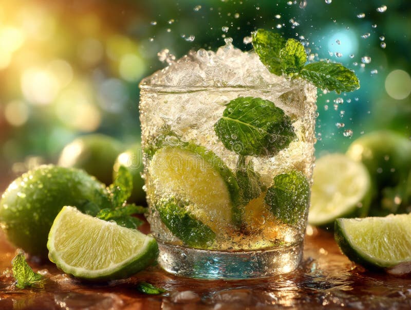 Uppdatera Lime Mint Cocktail med Bubbles royaltyfri illustrationer