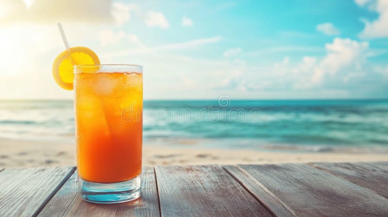Uppdatering av sommarcocktail på stranden vektor illustrationer