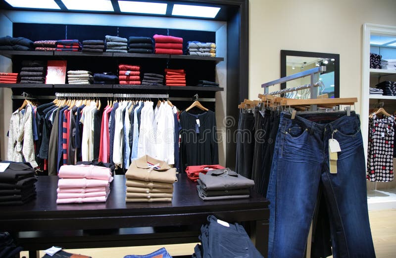 Upper Clothes and Shoes in Shop Stock Photo - Image of place, display ...