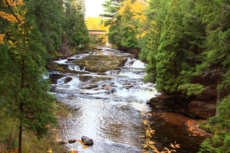 Upper Peninsula Michigan Double Waterfall Landscape