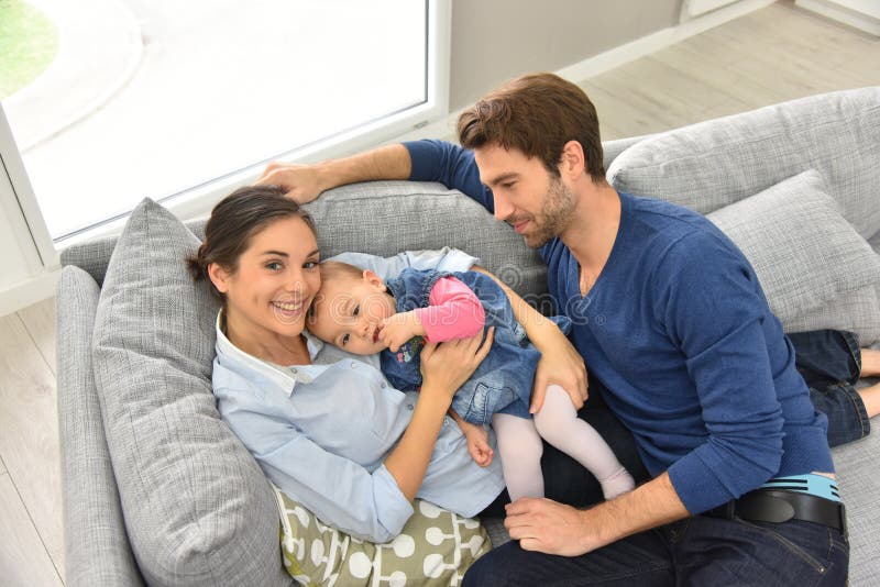 Upper view of happy young family royalty free stock photos