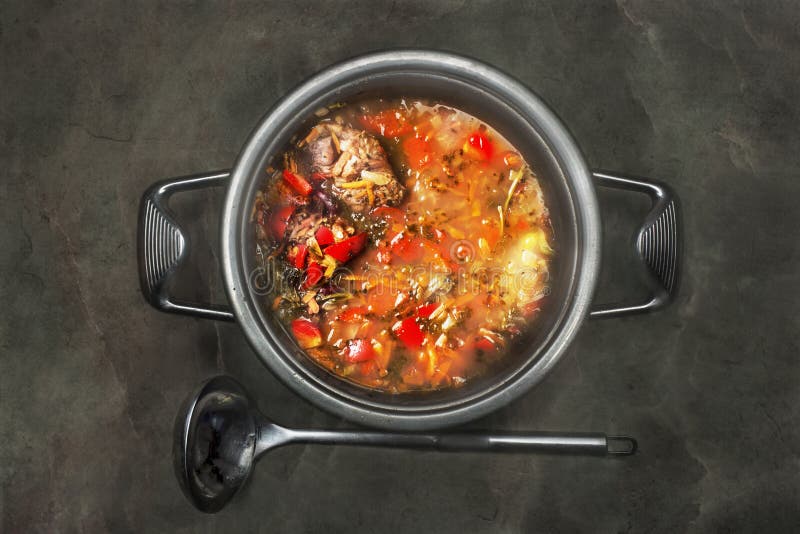Upper View of a Hot Soup Pot with Meat and Vegetables Stock Photo Image of carrot, ingredient