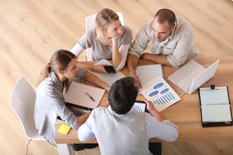 Upper view of young business team working royalty free stock photos