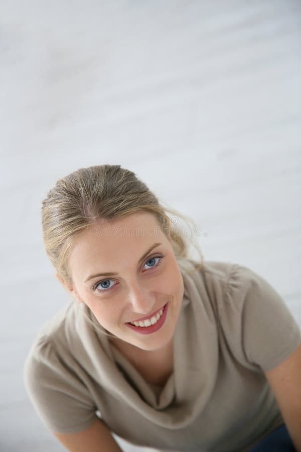 Upper view of young smiling woman royalty free stock photography