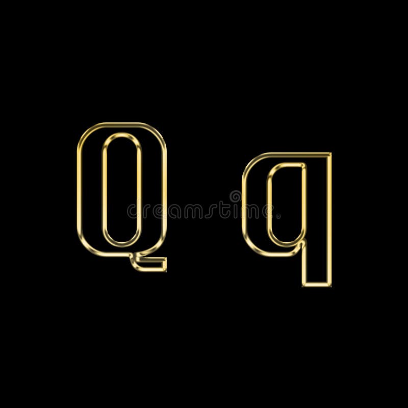 Uppercase and lowercase Q on a black background. 3D Gold Letter, 3D Rendering, Label Design, Logo. 3D Gold Letter, 3D Rendering, Label Design, Logo, Classic Style