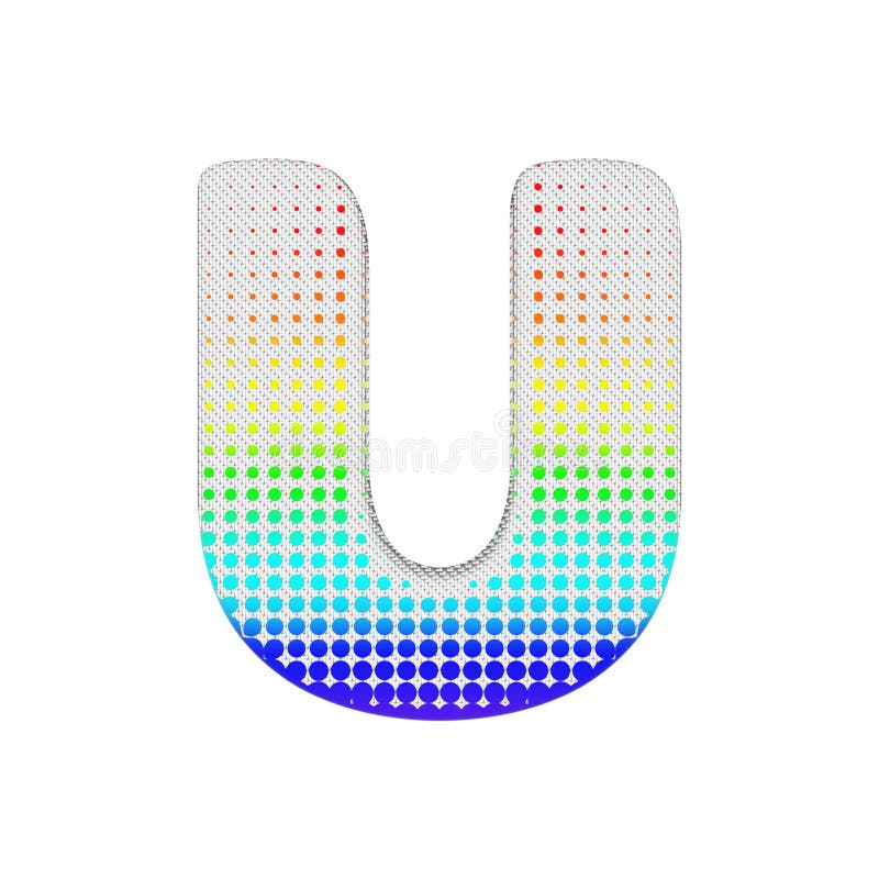 Uppercase письма u алфавита Шрифт полутонового изображения радуги сделанный текстуры хлопка 3d представляют изолировано на белой иллюстрация штока Uppercase письма u алфавита Шрифт полутонового изображения радуги сделанный текстуры хлопка 3d представляют изолировано на белой иллюстрация штока