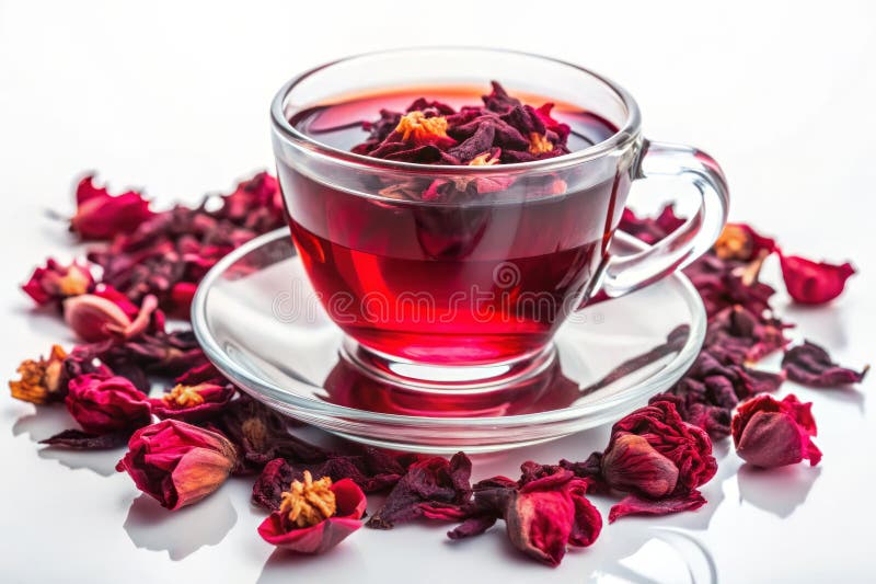 Uppfriskande av Hibiscus Rose Tea Sommarljus i ett glas royaltyfri illustrationer