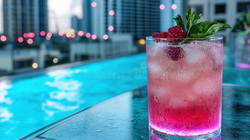 Uppfriskande av sommarcocktail per pool royaltyfri illustrationer
