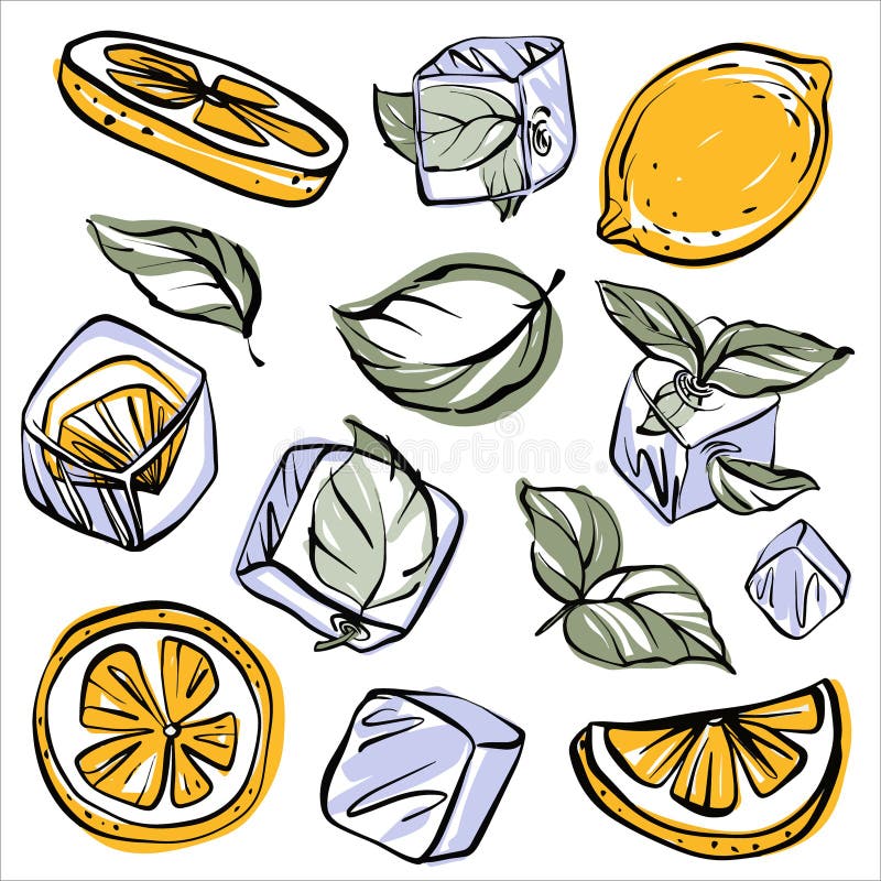Uppfriskande av sommarklippor med myntblad citrusskivor och isbitar stock illustrationer