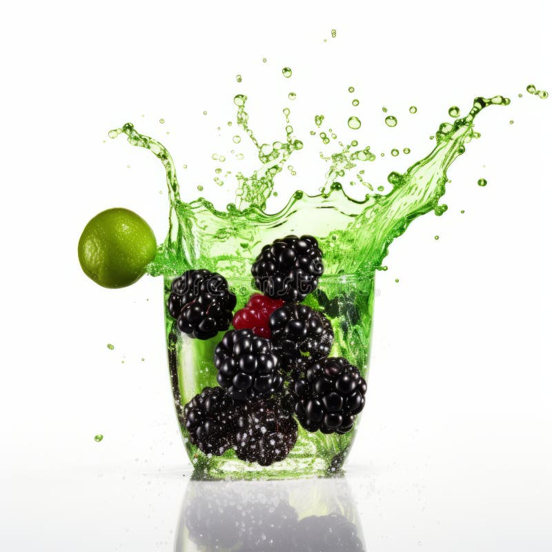 Uppfriskande grönsodlad soda-splash med björnbär och kalk vektor illustrationer
