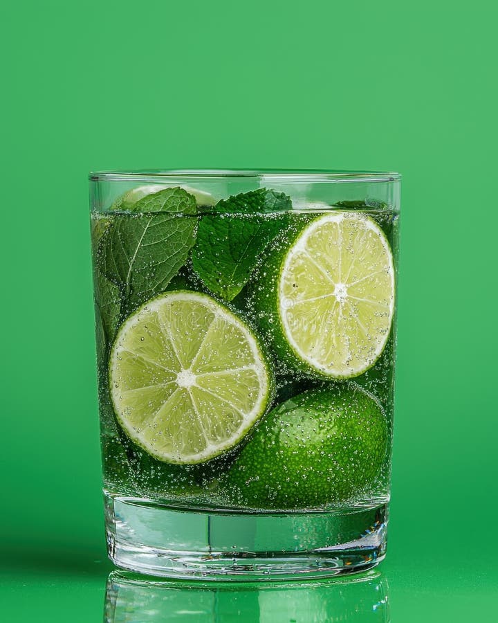 Uppfriskande kalk och mynthatt i ett glas vektor illustrationer
