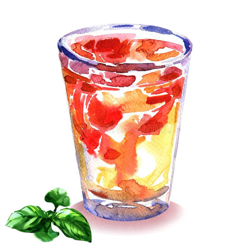 Uppfriskande sommardrink med jordgubbar och mintkaramellen i exponeringsglas, med is te med nya frukter som isoleras, utdragen va royaltyfri illustrationer