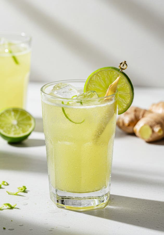 Uppfräschning av kalk och ginger Cocktail i glas stock illustrationer
