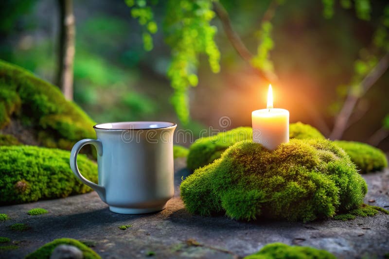 Upplev din invändiga företagares EcoFriendly Mug Candle-uppsättning för ett hållbart och motiverat hemmakontor stock illustrationer