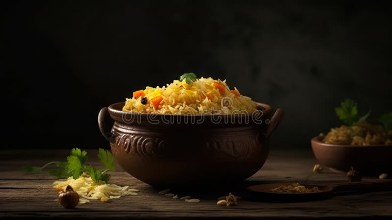 Uppleva de rika smakerna av iranska livsmedelsfotografier av biryani. generativ ai royaltyfri illustrationer