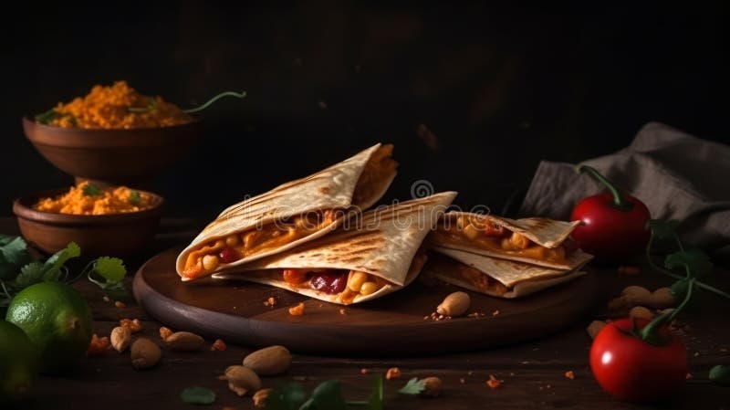 Uppleva de rika smakerna av mexico med den här mousserande frågeadillan. Foderfotografi. generativ ai stock illustrationer