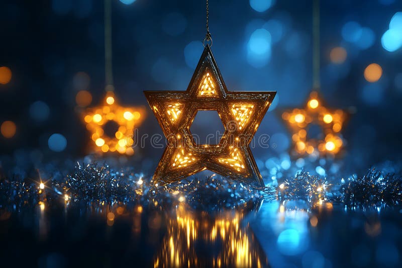 Upplyst stjärna för dvidande hanukkahs högtidlighållande vektor illustrationer
