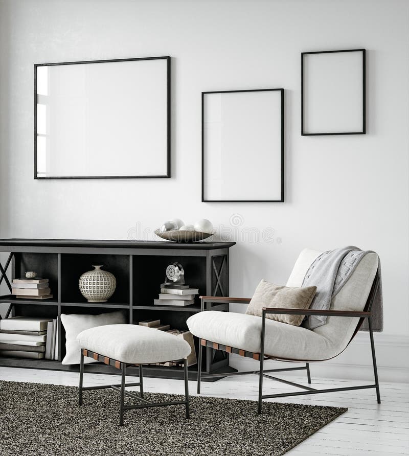 Uppsamlingsram i skandinaviskt minimalistiskt inre underlag stock illustrationer