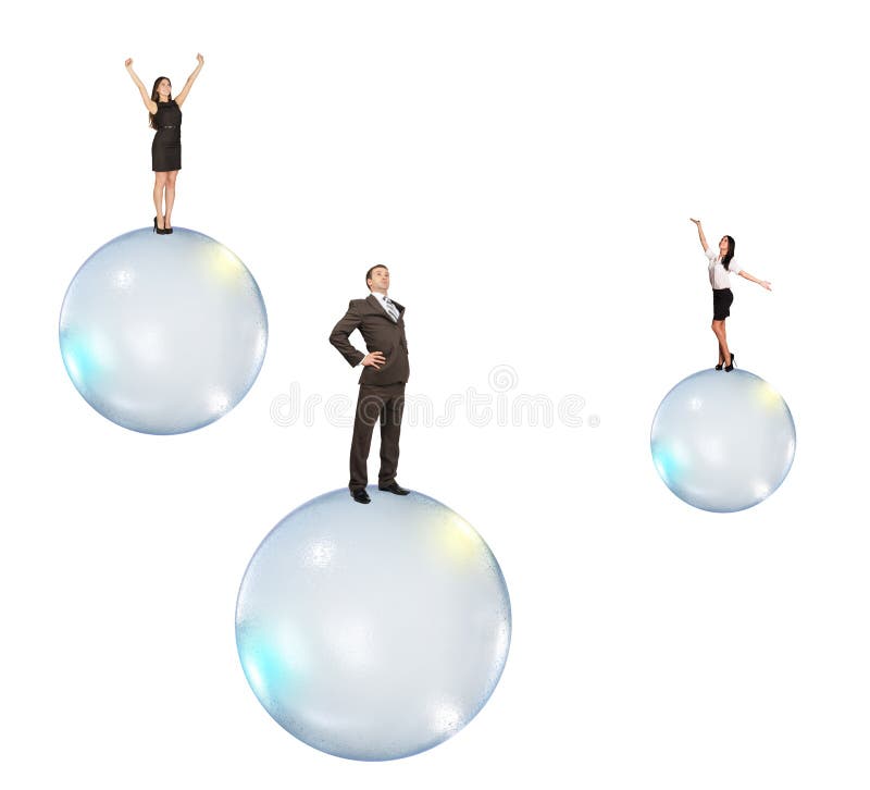 Uppsättning av affärsfolk som flyger på bubblor