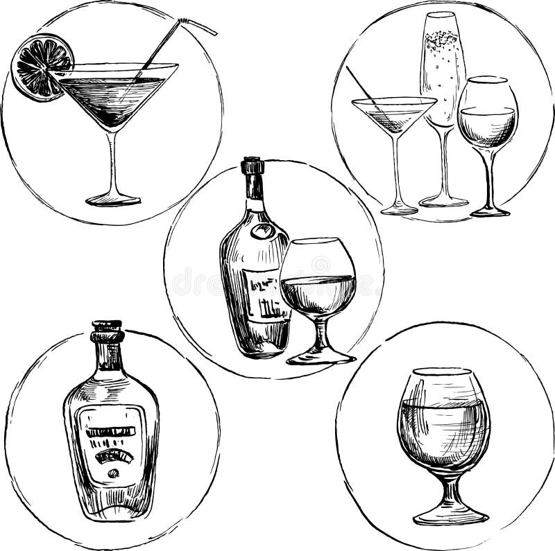 Uppsättning av alkoholdrinkar royaltyfri illustrationer