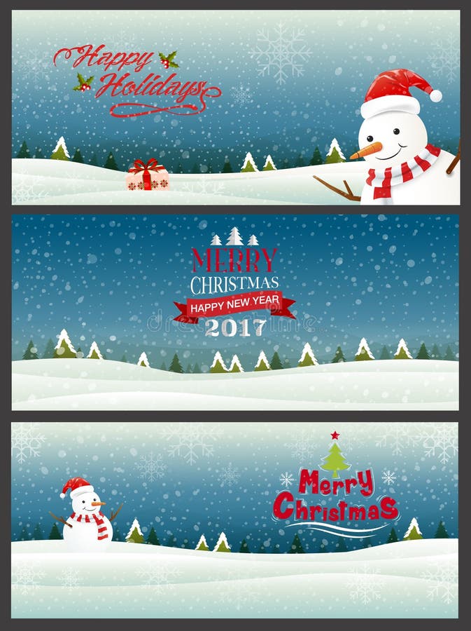Uppsättning av baner 3, lyckligt nytt år 2017, lycklig hol för glad christmas& royaltyfri illustrationer Uppsättning av baner 3, lyckligt nytt år 2017, lycklig hol för glad christmas& royaltyfri illustrationer