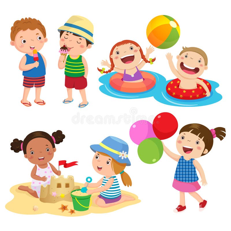 Uppsättning av barnlek på stranden stock illustrationer Uppsättning av barnlek på stranden stock illustrationer