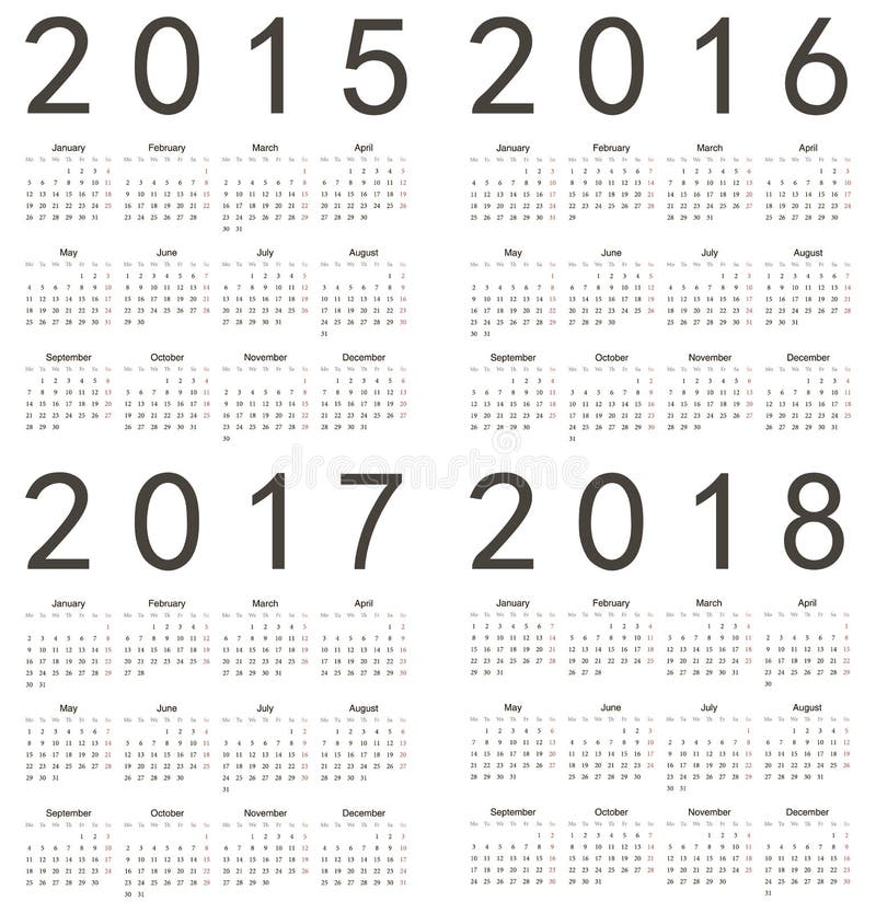 Uppsättning av den fyrkantiga europén 2015, 2016, 2017, 2018 år stock illustrationer Uppsättning av den fyrkantiga europén 2015, 2016, 2017, 2018 år stock illustrationer