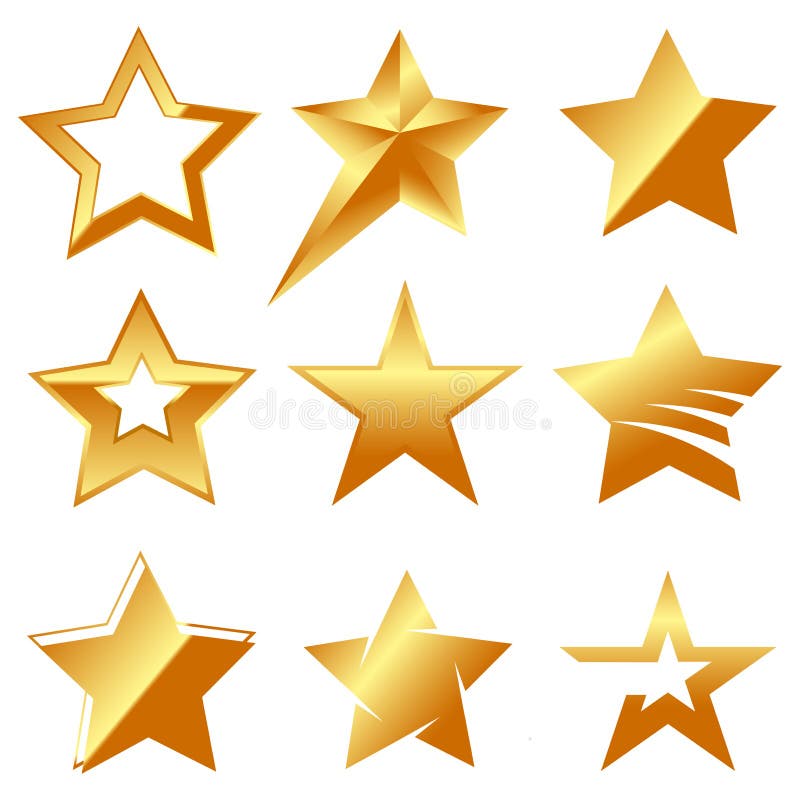 Uppsättning av den olika guld- stjärnaillustrationen royaltyfri illustrationer Uppsättning av den olika guld- stjärnaillustrationen royaltyfri illustrationer