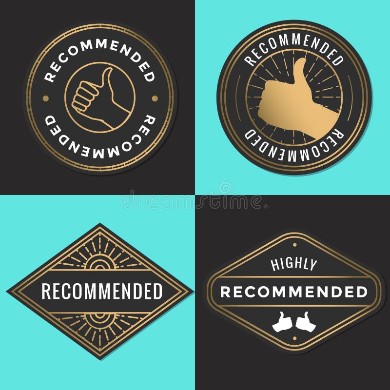 Uppsättning av den rekommenderade logoen, emblem, etikett, etikett i guld- färg stock illustrationer