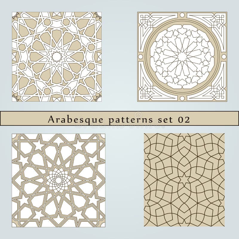 Uppsättning av den sömlösa modellen för fyra arabesque royaltyfri illustrationer Uppsättning av den sömlösa modellen för fyra arabesque royaltyfri illustrationer
