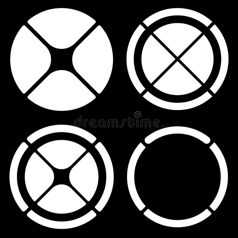 Uppsättning av det runda symboler för crosshair (målfläck) eller pajdiagrammet, pi