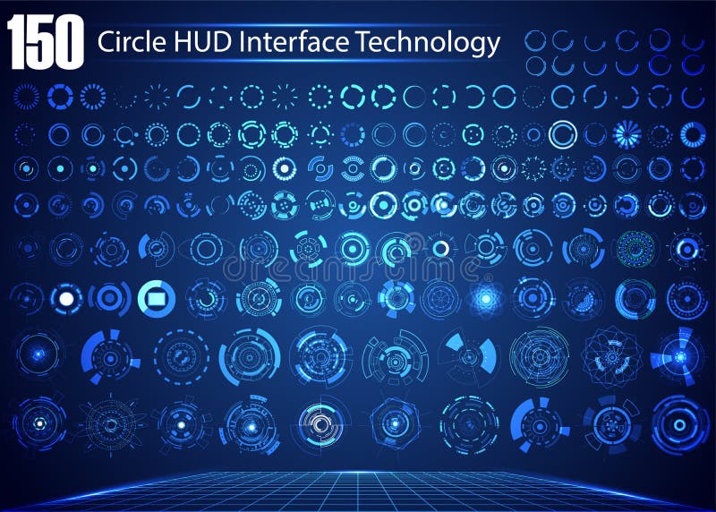 Uppsättning av Digital teknologi UI futuristiska HUD Virt för cirkelabstrakt begrepp