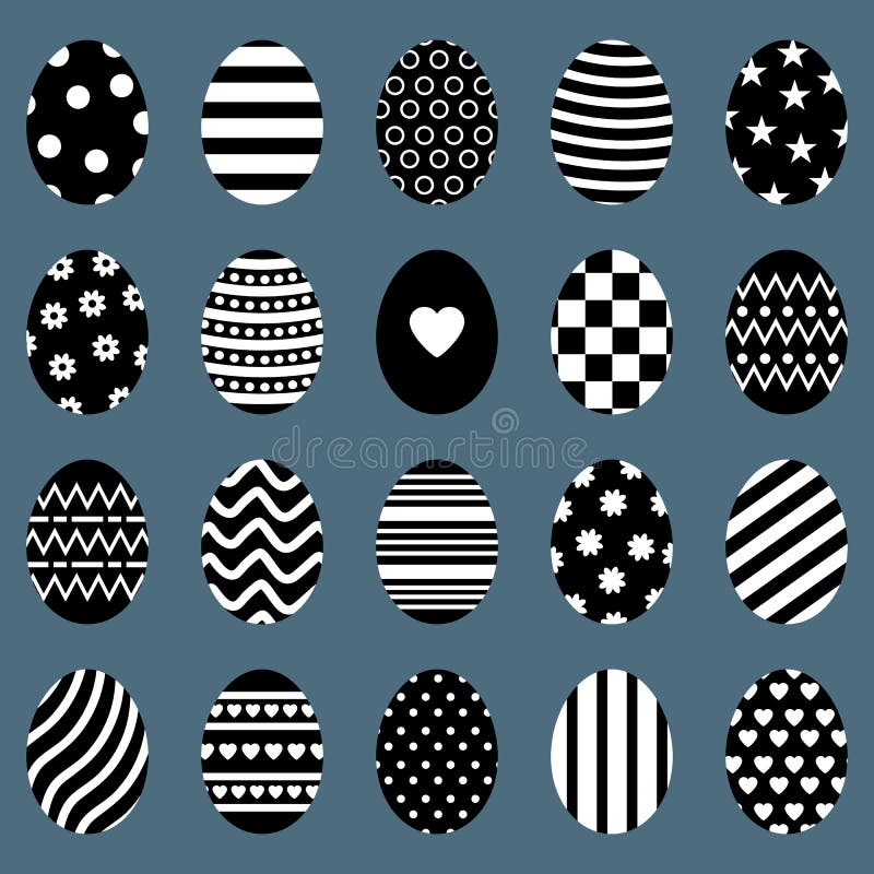 Uppsättning av easter ägg Olika äggkonturer med band, prickar, hjärtor och modeller För hälsningkort inbjudningar vektor vektor illustrationer Uppsättning av easter ägg Olika äggkonturer med band, prickar, hjärtor och modeller För hälsningkort inbjudningar vektor vektor illustrationer