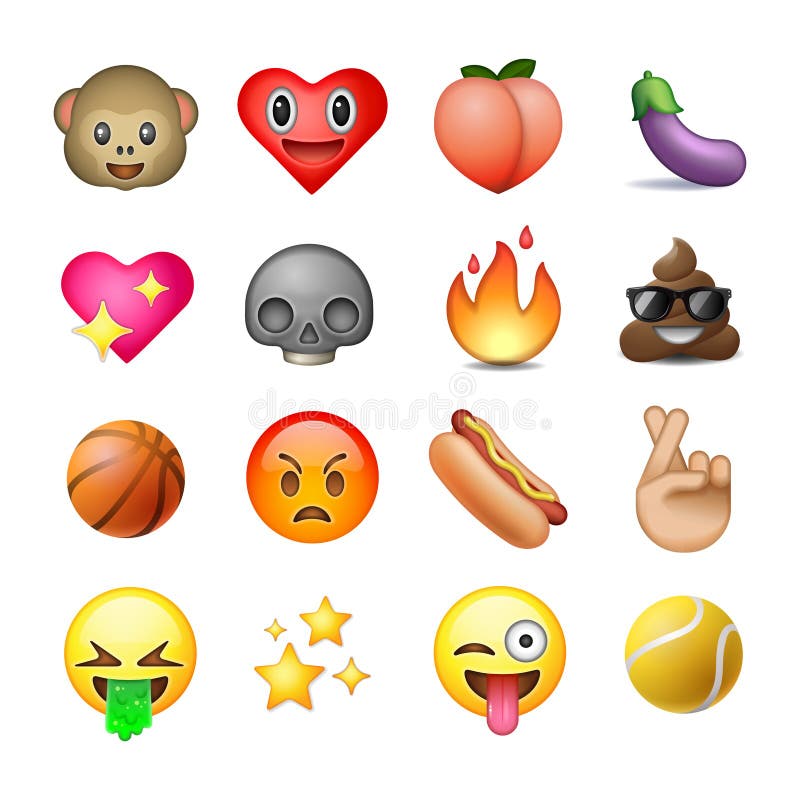 Uppsättning av emoticons, emoji, vit bakgrund vektor illustrationer Uppsättning av emoticons, emoji, vit bakgrund vektor illustrationer