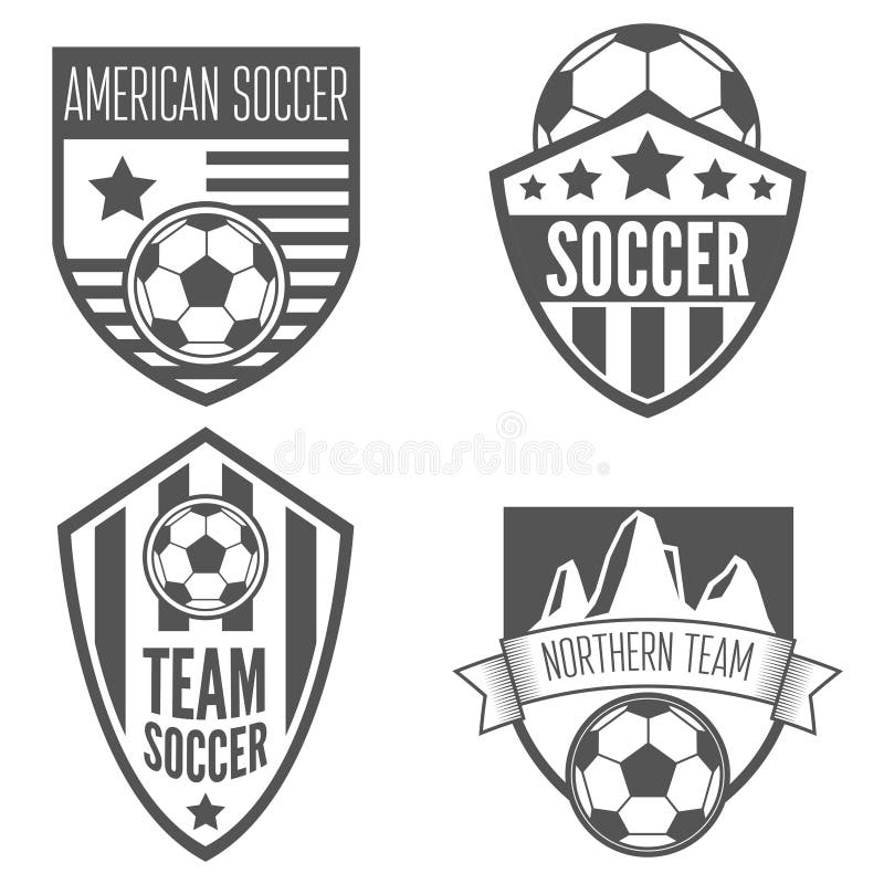 Uppsättning av etiketter för tappningfotbollfotboll, emblem och stock illustrationer Uppsättning av etiketter för tappningfotbollfotboll, emblem och stock illustrationer